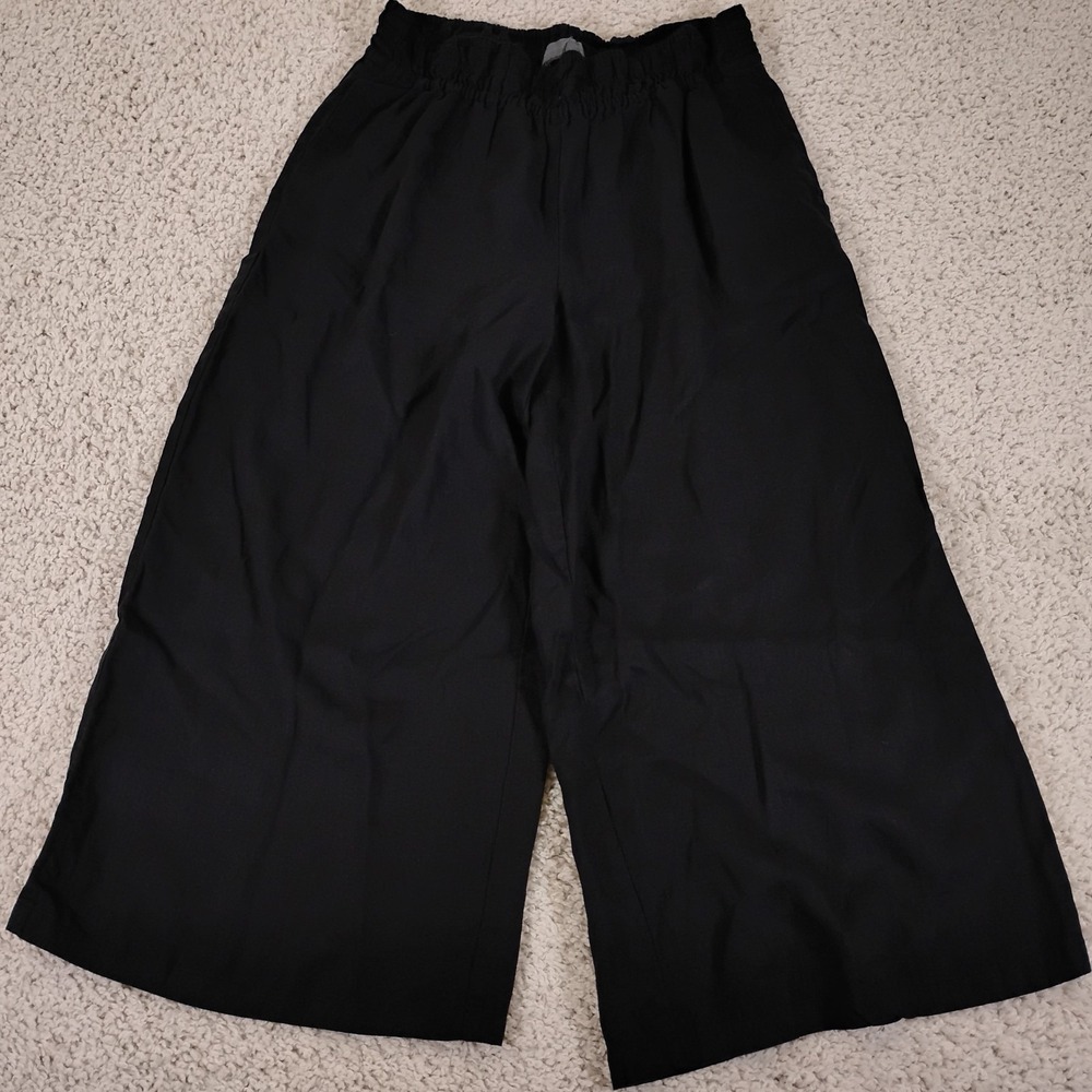 Anthropologie Pants Womens L Black Wide Leg Linen Baggy Boho Grunge Lagenlook